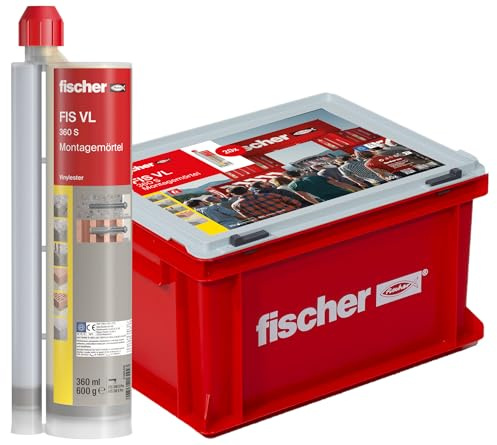 fischer Montagemörtel FIS VL 360 S im praktischen Handwerkerkoffer, für Standardanwendungen in Voll- und Lochsteinmauerwerk sowie gerissenem Beton, 20 Kartuschen je 360 ml