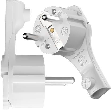 RedStar24 - Connettore angolare a contatto di protezione 250 V, 16 A, spina piatta con manico pieghevole e protezione antipiega, 8 mm di altezza, per cavi fino a 3 x 1,5 mm², CEE 7/7, spina Schuko