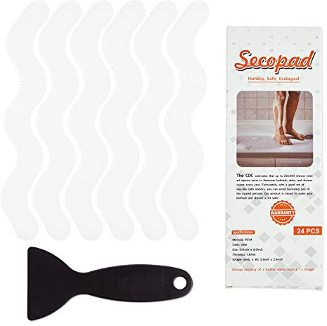 Secopad Adesivi antiscivolo, 24 pezzi, strisce di sicurezza per vasca da bagno, doccia, scale (Bianco)