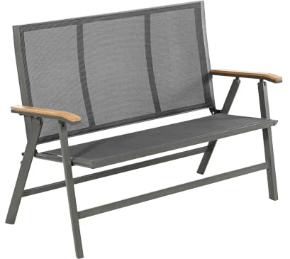 Dehner Klappbank Colmar, 2-Sitzer, ca. 128x 99 x 61.5 cm, aus FSC® - zertifiziertem Teakholz / Aluminium / Textilene, grau