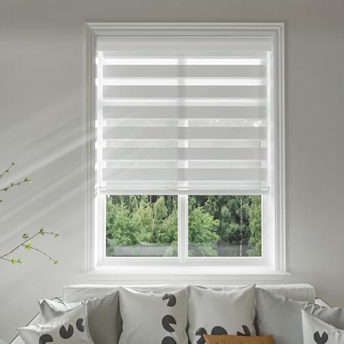 Changshade Schnurloser Zebra-Rollo mit Volant, Doppellagiges Fensterrollo für Tag und Nacht, lichtfilternde Fensterbehandlung mit Mesh und blickdichtem Stoff, 50,8 cm breit, Weiß RBS20WT72A