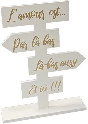 HOBI Centre de Table Totem Blanc en Bois et doré Or pour Mariage ou St Valentin (x1) REF/DEK0294