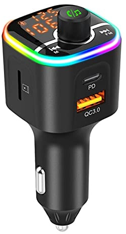 BJTYHT Adattatore Audio Bluetooth. FM. Modulatore Wireless del trasmettitore. MP3. Giocatore BC68. Auto QC3.0 PD USB. Caricatore Veloce Bluetooth Vivafree Kit Lampada Atmosfera Colorata