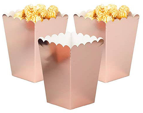 Ainmto 24 Stück Rose Gold Popcorn Boxen,Popcorn Kästen,Popcorn Tüten,Mini Papier Popcorn Behälter für Filmabend-Party