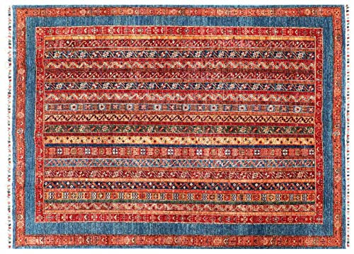 RUG PRINCE Afghan Ziegler Khorjin Teppich 170x240 Handgeknüpft Rot Gestreift Orient d