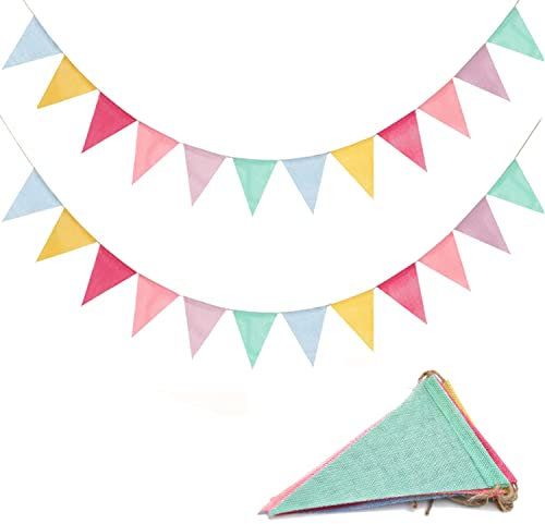 26ft/8m Bunting Banner, 2 Strip Multicolor Outdoor Waterproof Bunting Garden Triangle Flags Imitated Linen Burlap Supply for Wedding Birthday Spring Easter Party Festival Decorations A7KBLHHF