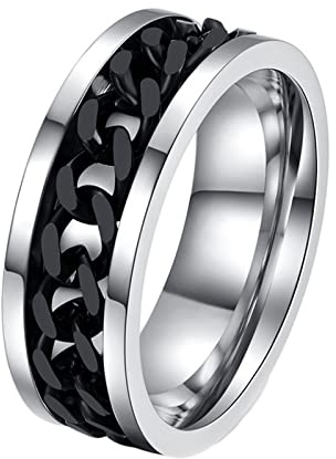 Homxi Edelstahl Ring für Herren,Spinnerringkette 8MM Ringe Schwarz Silber Herren Herrenring Größe 75 (23.9)