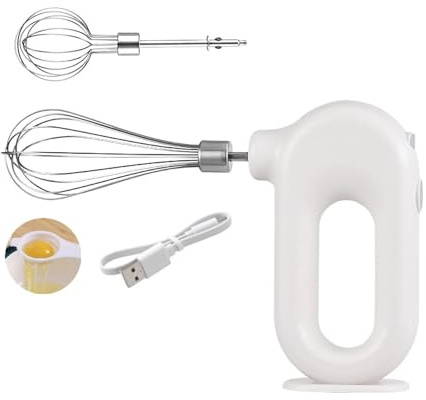 Cordless Hand Mixer, Handheld Egg Beater Electric Handheld 4 Speed Adjustable Mini Hand Mixer Electric Mixer, USB Charing, 1500mAh(White)