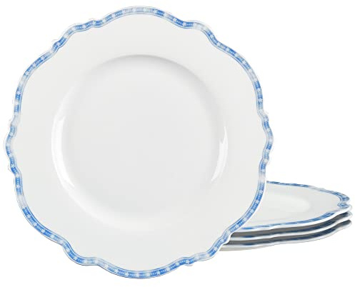 fanquare 4 Stück Teller Set Speiseteller Porzellan, Essteller mit Blau Stern Felge, 27,5 cm Runde Teller Groß Haushalt Gastronomie Geschirr