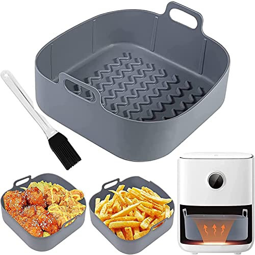 8 Inch Square Air Fryer Liner, Thick Silicone Air Fryer Accessories Reusable Air Fryer Silicone Pot with Silicone Pastry Brush for COSORI 5.5L, Tower,Instant Vortex Air Fryer