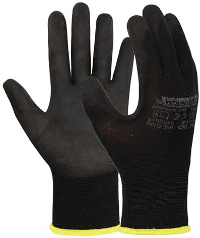 EXBRIECO Guantes de Trabajo Profesionales Ideales para Construcción, Abrasión, Mecánica, Guantes de Protección CAT 2 Multipropósito en Nylon y Poliuretano, Resistentes pack de 3,6,12,60,120,240