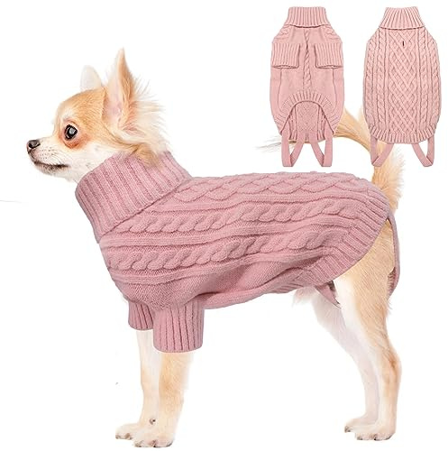 LiebeDD Hundepullover - Kuschelig Hundepulli Kleine Hunde, Rollkragen Strick Pullover Hund mit Beinschlaufe und Geschirrloch, Kleidung für Chihuahua Rehpinscher Katzen, Dog Sweater (Rosa S)