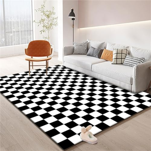 Tappeto A Scacchi, Tappeti da Esterno in Bianco E Nero Tappeti Marocchini A Scacchi Tappeti Lavabili Multicolore per Corridoi, Porte, Camere da Letto, Corridoi (Black,120x160cm)