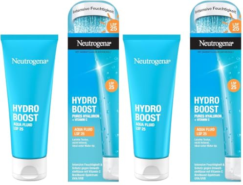 Neutrogena Hydro Boost Aqua Fluid LSF 25 (50ml), leichte Gesichtspflege & Feuchtigkeitsfluid mit Hyaluronsäure & Vitamin C für intensive Feuchtigkeit (Packung mit 2)