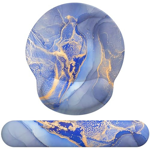 Giecy Keyboard Mouse Wrist Rest, Ergonomic Gel Mouse Wrist Rest Support Pad Pain Relief for Home Office Computer Laptops, Gaming,Typing (Blue Marble Set)
