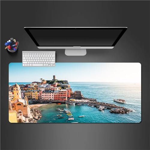 Mauspad XXL, 900x400x2mm Große Küstenlandschaft Gaming Mauspad, rutschfest Schreibtischunterlage, Waschbares Mousepad mit Vernähte Kanten für Gamer PC Maus und Tastatur