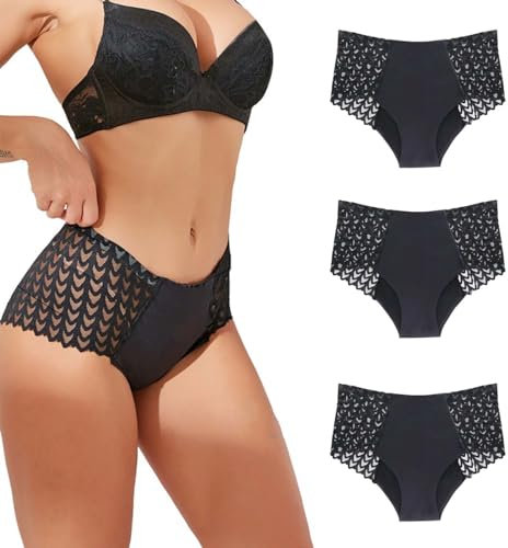 SHANJINL Periodenunterschwäsche Starke Blutung,3 Stück Perioden Unterwäsche,Auslaufsichere Unterwäsche Damen Inkontinenz(Size:XL)