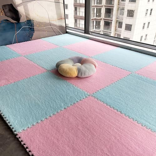 LULUMAIC 10 Stück weiche Puzzle-Schaum-Bodenmatte, quadratische ineinandergreifende Teppichfliesen, Plüsch-Spielmatte, Spielzimmer, Schlafzimmer, 30,5 und 61 cm (hellblau + rosa, 61 x 61 x 0,6 cm)