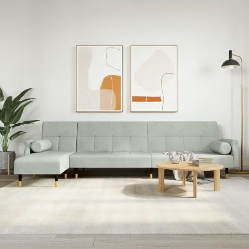 CINDERFUL Schlafsofa in L-Form Hellgrau 271x140x70 cm Samt,Vielseitiges Lförmiges Schlafsofa mit gemütlicher Samtpolsterung Möbel, Wohnzimmer