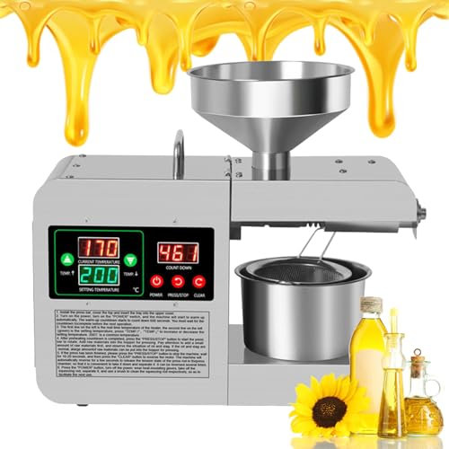 json2xml 820W Electric Cold/Hot oil mill,Commercial Automatic Oil Press Machine with temperature adjustment panel 50-250℃,Stainless Steel Oil Extractor for Coconut Peanut Perilla Seed Canola Sesame