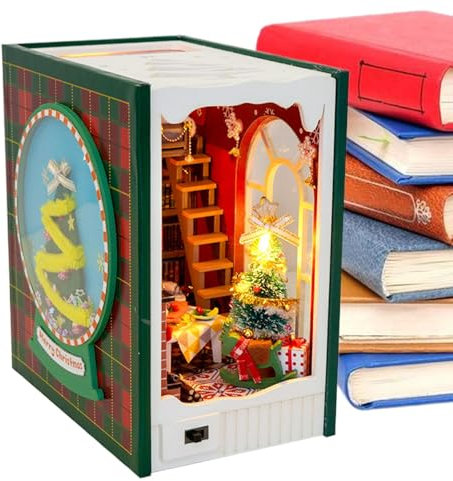 Book Nook Kits, casetta delle bambole in legno, in miniatura, per costruire una libreria, decorazione, set in miniatura con luce a LED, per la casa, la scrivania, i ragazzi e le ragazze
