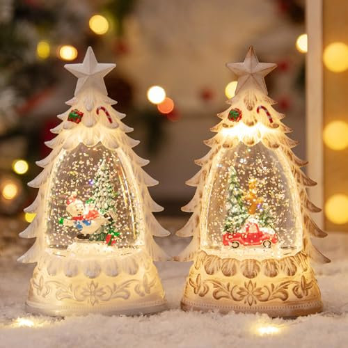 Weihnachtsdeko Schneekugel mit LED Licht, Weihnachten Deko Weihnachtsmann Schneemann Weihnachtsbaum Schneekugel Weihnachten LED Schneekugel Beleuchtete Weihnachtslaterne für Tischdeko Geschenk (2pcs)