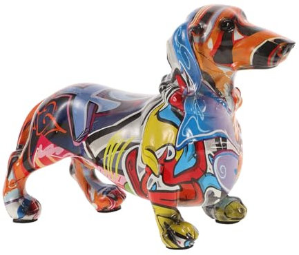 Cabilock Bunte Dachshund Statue Aus Kreative Dekofigur Für Zuhause Büro Und Auto Modernes Detailreiches Design Mit Liebevollem Ausdruck Geschenkidee Für Hundefreunde Und Sammler