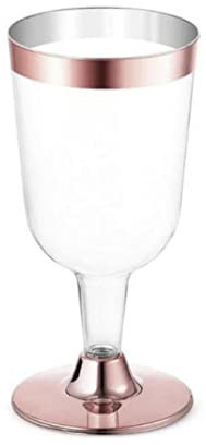 KWMAEEUID Bicchiere da Vino in Vetro, da Champagne, 6 Pezzi, con Bordo in plastica, per Gelato al Vino Rosso, degustazione in Oro Rosa, Dessert (Oro Rosa 180 ml)