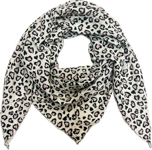 Fashion aus Italy XL Leopard Dreieck Schal aus 100% Baumwolle Frühling Unisex Uni Fashion Stola Tuch Übergangszeit Sommer Strickschal Strick Tuch Leo (Rosa)
