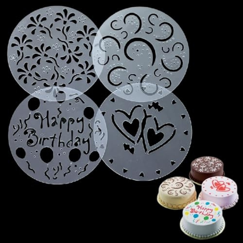 COYUN 4 Pcs Kuchenschablone, Kuchenschablonen zum Dekorieren von Buttercreme, Kuchendekorationsvorlagen, Hohles Spitzendesign, Prägeformen, Tortenschablone, Backwerkzeuge zum Backen DIY Craft Decor