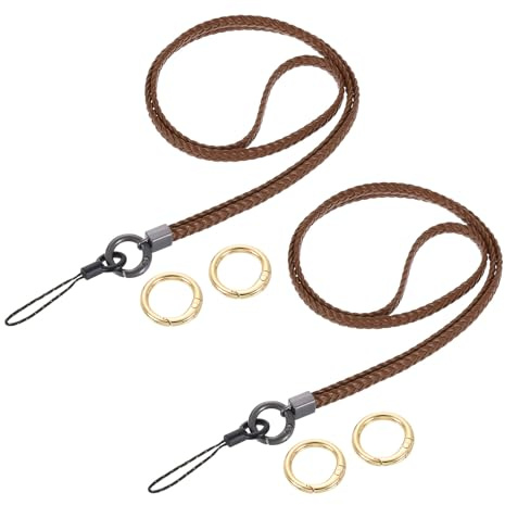 sourcing map 2Pcs Woven Neck Lanyards, 15.4 Leather Handmade Keychain Strap ID Badges Holder Lanyards for Clutch Cellphone Keychain Wallet Purse Accessories, Brown
