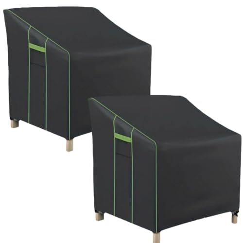 Waterproof Garden Chair Covers - 2 Pack Heavy Duty 210D Oxford Fabric Outdoor Furniture Protectors with Air Vent & Wind-Resistant Anti-UV for Patio Stackable/Tub/Recliner Chairs (89*97*59/79)