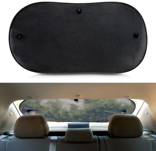 +PWR Car Parts Pare-Soleil arrière Triple Couche Noir Microperforé Pliable 100 x 50 cm. Protège l'intérieur de la Voiture des Rayons du Soleil. Installation Rapide et Facile. 100% Polyester.