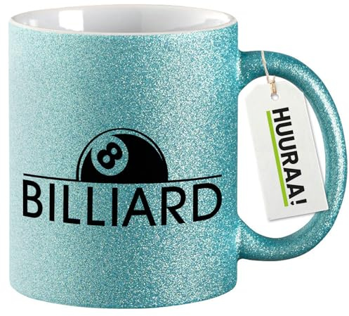 Huuraa Glitzertasse Billard Snooker Geschenk 330ml Blau Billard Präsent