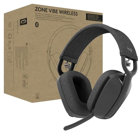 Logitech Zone Vibe Wireless Bluetooth-Kopfhörer | Mikrofon zur Entstörung von Microsoft Teams über natives Bluetooth, Mac/PC – Graphit