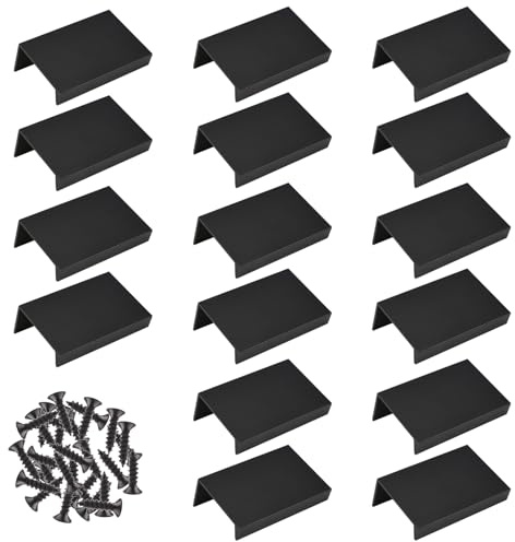 MOROBOR Lot de 16 mini poignées dissimulées noires de style moderne, en alliage d'aluminium invisible à angle droit, pour matériel d'armoire, 50 mm