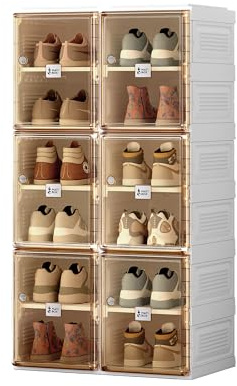 MAYIBOX Transparente schuhregal,schuhboxen stapelbar Braun, mit magnetischer Tür, für Stöckelschuhe, Stiefeletten, Pumps