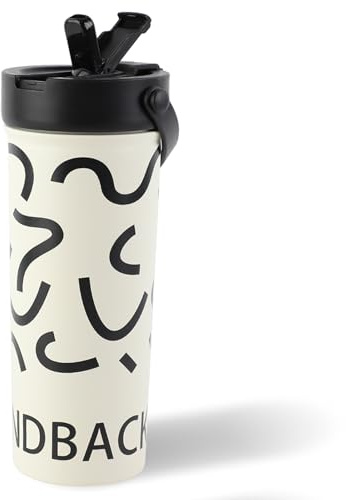 FYting Botella Agua Acero Inoxidable,600 ml Botella Agua Acero Inoxidable,Termo Agua Caliente,Sin Bpa, con Pajitas y Manijas, Para Hacer Té, Café,Té de Leche, Bebidas Carbonatadas(Rayas)