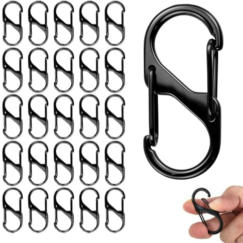 50 Stück S Karabiner, 8 Förmiger 2 Öffnungen Karabine Karabinerhaken Metall Doppelkarabiner Mini karabiner schlüsselanhänger S Outdoor Camping Haken für Camping Zuhause Wandern