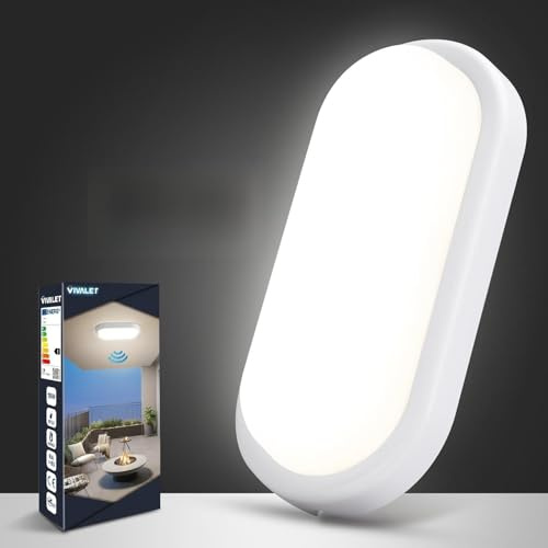 VivaLet Applique da Esterno con Sensore di Movimento 18W 1800LM, Plafoniera LED con Sensore di Crepuscolare da Interno 4000K, IP54 Luci Lampade da Esterno per Cantine Corridoi Garage Balconi, Bianco