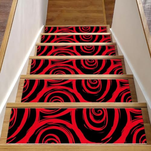 RODAILYCAY Tappeto antiscivolo per scale in legno, 15 pezzi, con rose, per interni, lavabile in lavatrice, per bambini, anziani e animali domestici