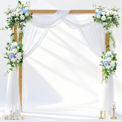 Querbehang Freihanddeko Weiß 150x800cm, Transparenter Voile Vorhang für Hochzeitsdekoration, Zeremonie & Wohnzimmer, Gardinenstoff Meterware
