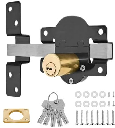 Both Left Right Side Door Lock, 50mm/ 70mm Long Throw Gate Lock, Mortrise Lock with 5 Keys Set, Garden Lock with Rear Double Locking for Yard, Sheds, Gates & Garage Doors (50 mm)