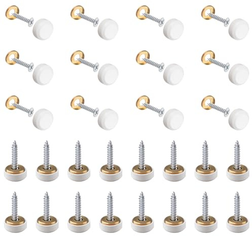 INCREWAY Clavos de espejo, 32 juegos de tornillos pulidos de espejo de cobre con tapas decorativas, cubiertas de espejo blancas (16 mm)