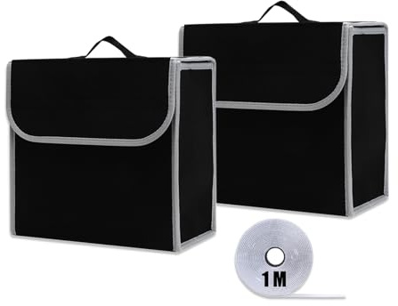 Kofferraum Organizer aus Filz, 2 Stück 30 x 19 x 27 cm Auto Kofferraum Organizer Kofferraumtasche mit Einlegeplatte, Klettband und Gummiband für warndreieck kfz Auto Zubehör (Schwarz, 30x27x19 cm)