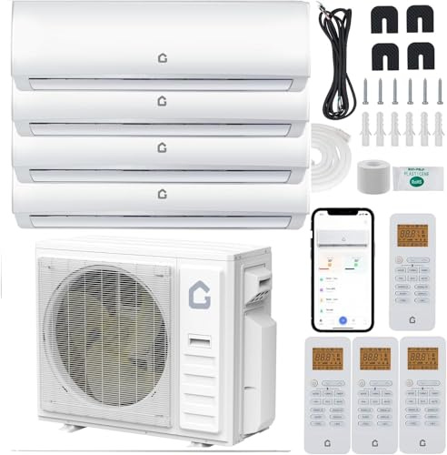 35,000 BTU 4-Zone Mini Split AC/Heat Pump System, WiFi Enabled 19 SEER2 Inverter, 208-230v with 4 Indoor Units (9k+9k+12k+12k), Pre-Charged Condenser