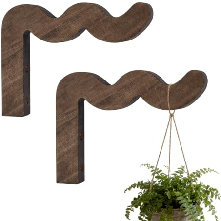 PH PandaHall 2 Sets de Porte Plantes en Bois à Suspendre 17cm Crochet Suspendu en Forme de Vague Marron Support Murale pour Pots de Fleurs Intérieur Extérieur Carillons à Vent