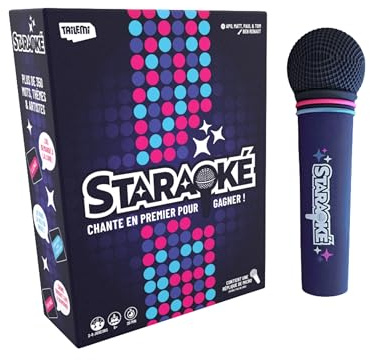 STARAOKÉ – Jeu de société Musical et drôle - Jeu d'Ambiance Entre Amis ou en Famille - Attrapez la réplique de Micro et Chantez Avant Les Autres ! Dès 8 Ans - 2 à 8 Joueurs - 350 Cartes Chant