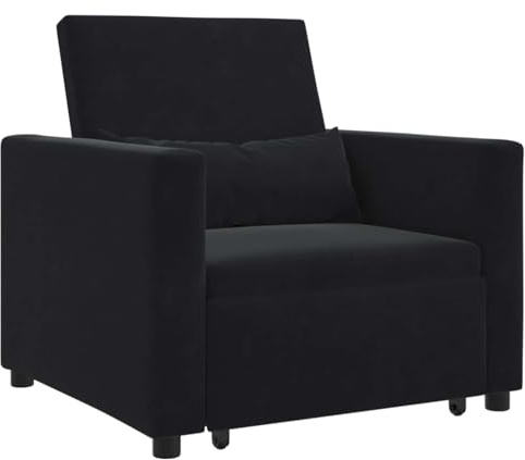 kithwjll Ausziehbare Schlafcouch Einzel Schwarz, 90x165x87 cm Samt, 3-in-1 Schlafsofa mit Rollen für Wohnzimmer, bequemer Sessel mit Verstellbarer Rückenlehne