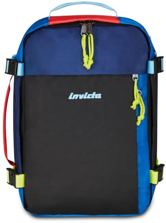 Invicta Packly Zaino 18L, Zaino Bagaglio a Mano Aereo, Uomo Donna, Apertura Frontale, con Tasca PC 15,6'' e Tasca per Borraccia, Nastro Trolley, per Viaggio, Lavoro, Blu Multicolor